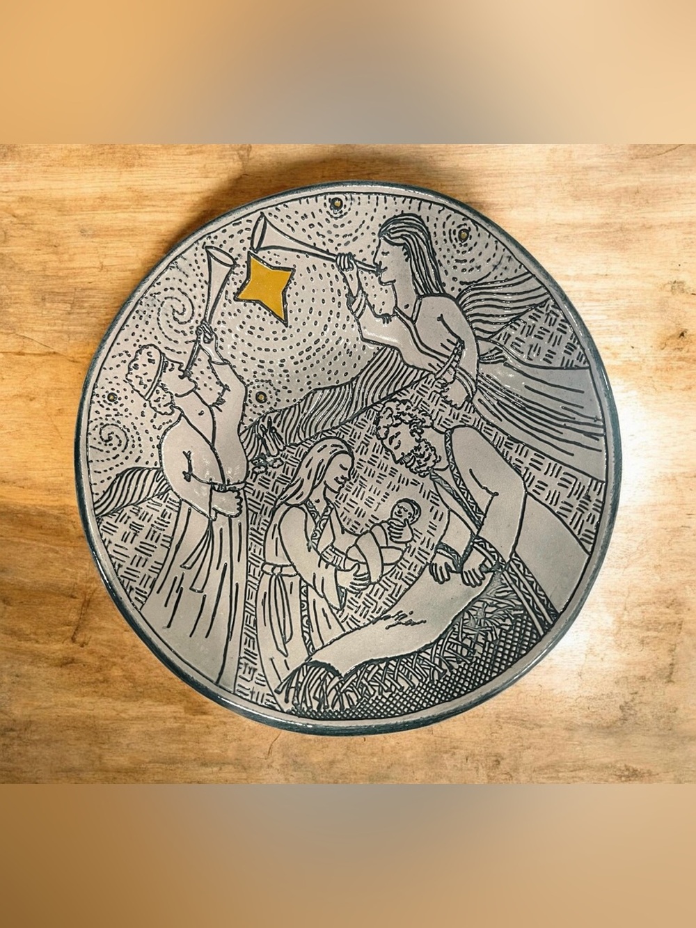 handcrafted ceramic graffito Nativity bowl by Potterboy.